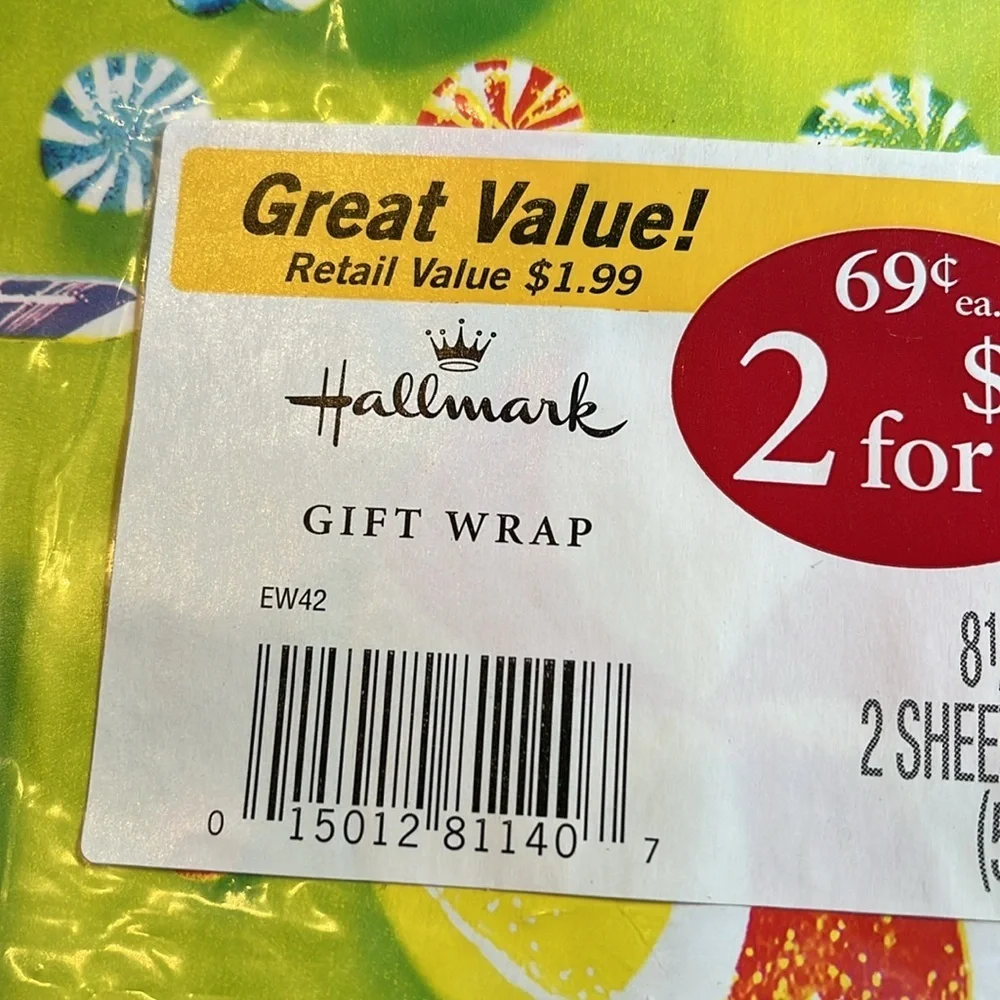 Hallmark Lime Green Pinwheel & Candy Birthday Gift Wrap